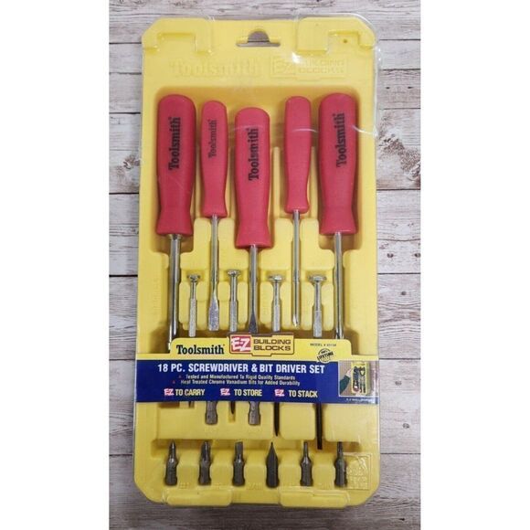 Toolsmith 18 Piece Screwdriver  Bit Driver Set Slotted & Phillips Wall Holder - Picture 1 of 8